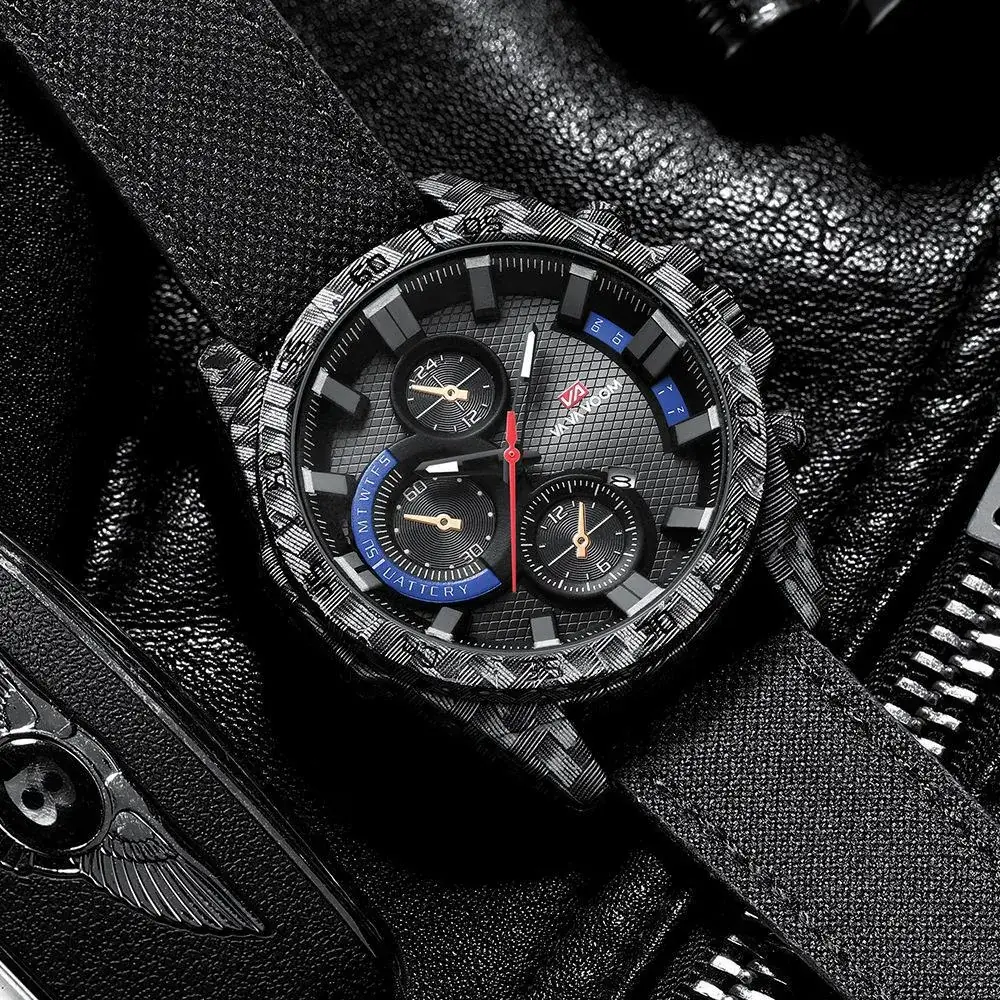 Carbon Fiber Military Style Wristwatch with Red Dial - Image 7