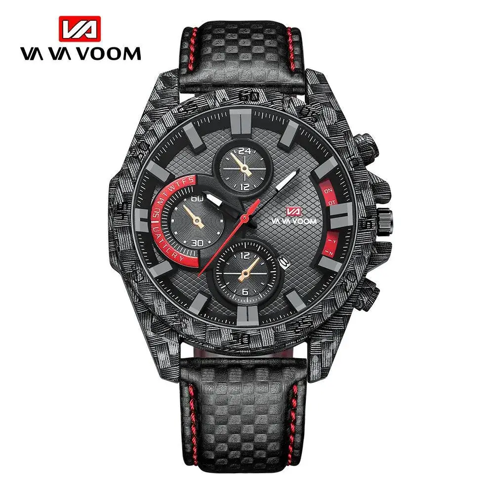 Carbon Fiber Military Style Wristwatch with Red Dial - Image 2