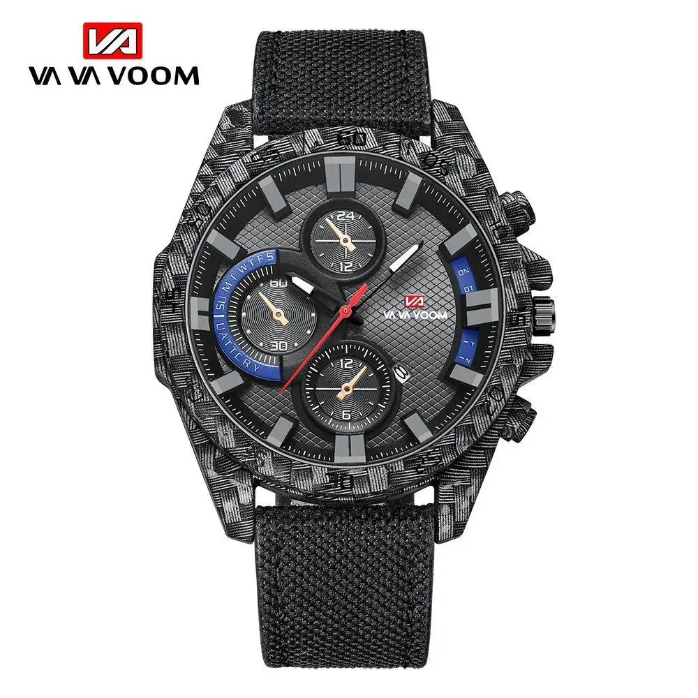 Carbon Fiber Military Style Wristwatch with Red Dial - Image 3