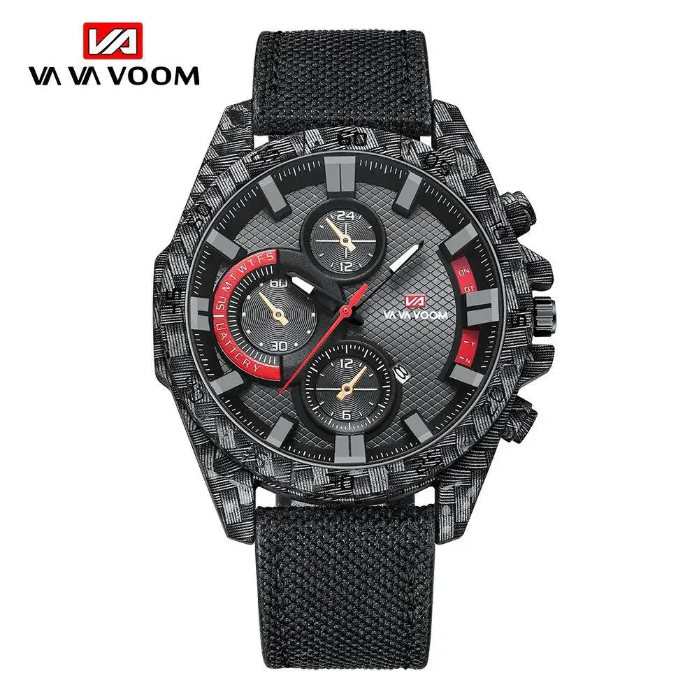 Carbon Fiber Military Style Wristwatch with Red Dial - Image 4