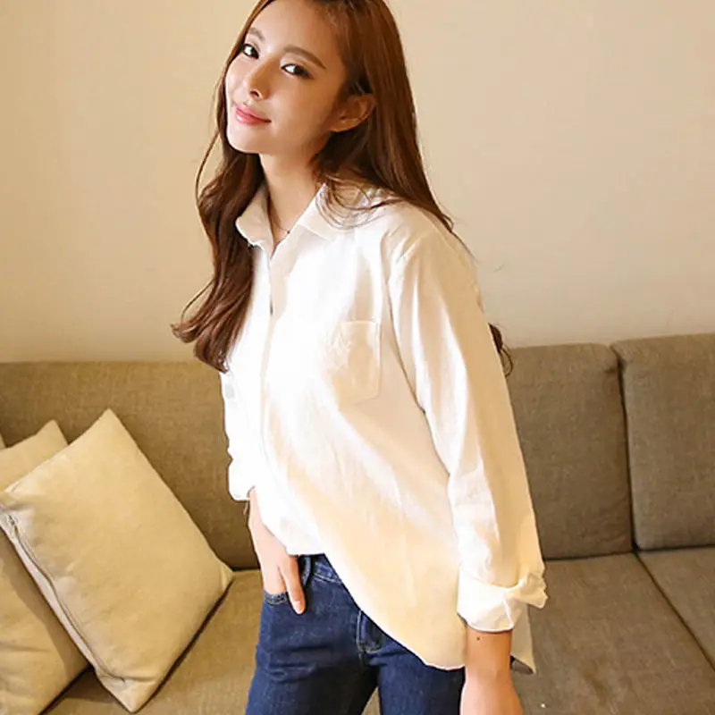 Plus-Size Women White Long Sleeve Linen Shirt Spring Summer 2025 - Image 3