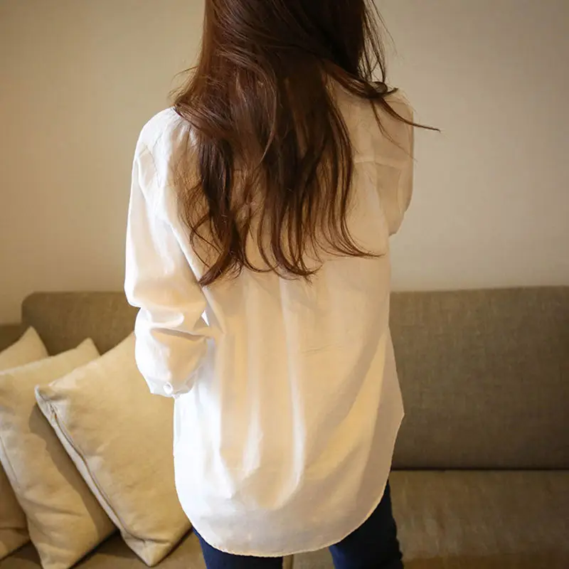 Plus-Size Women White Long Sleeve Linen Shirt Spring Summer 2025 - Image 5