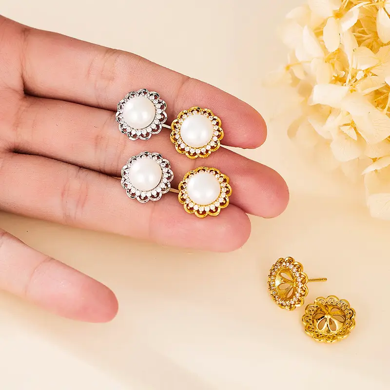 Cross-Border Pearl Sunflower Earrings for Women - Image 2