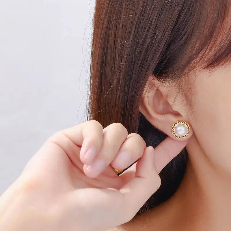 Cross-Border Pearl Sunflower Earrings for Women - Image 3