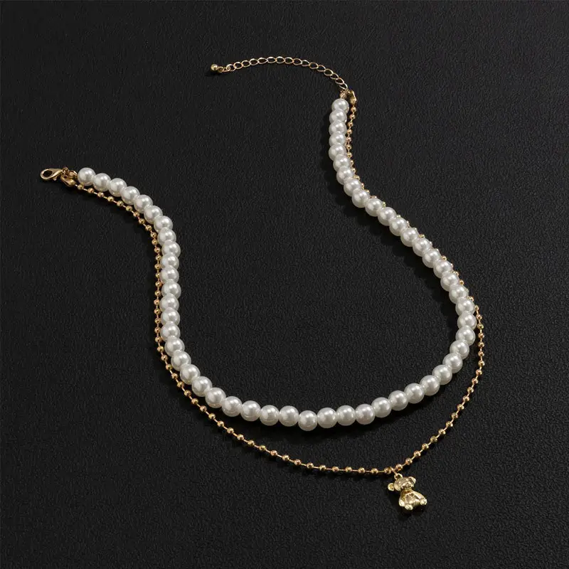 Double Layer Pearl Pendant Necklace for Men