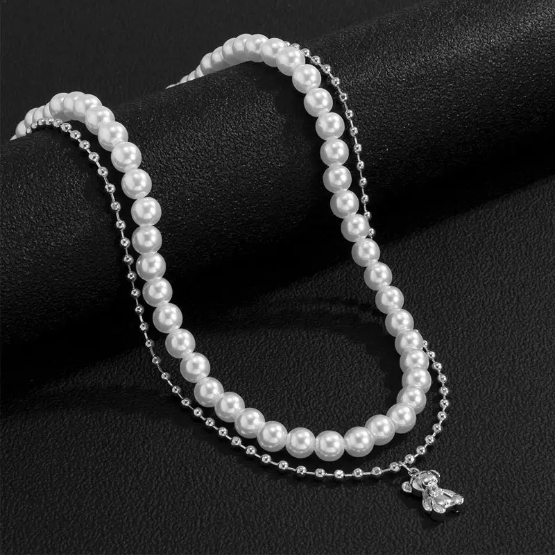 Double Layer Pearl Pendant Necklace for Men