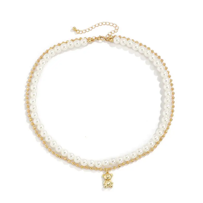 Double Layer Pearl Pendant Necklace for Men