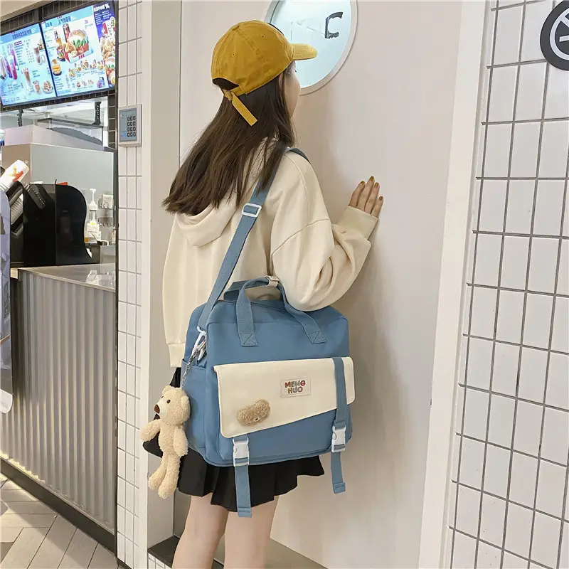 2022 New Korean Style Blue Canvas Messenger Bag for Girls - Image 6