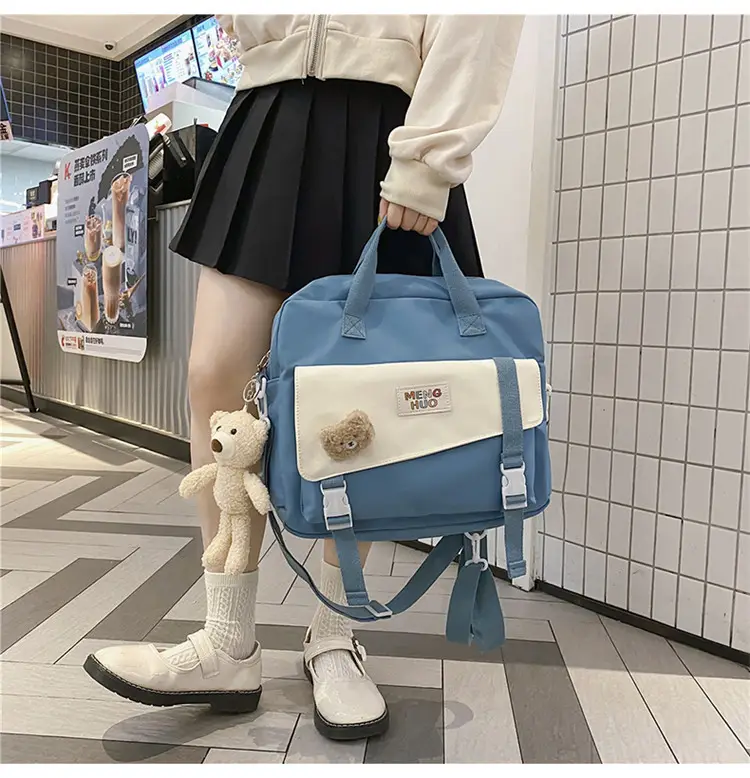 2022 New Korean Style Blue Canvas Messenger Bag for Girls — feature 13