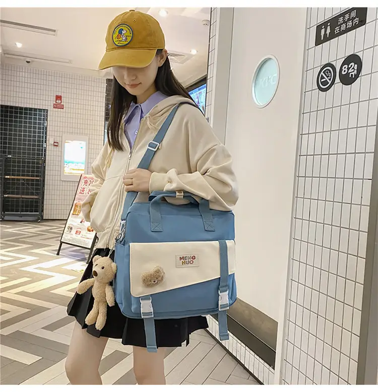 2022 New Korean Style Blue Canvas Messenger Bag for Girls — feature 14