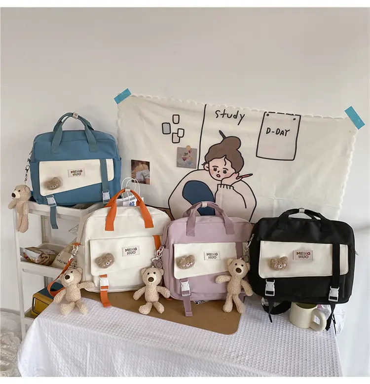2022 New Korean Style Blue Canvas Messenger Bag for Girls — feature 16