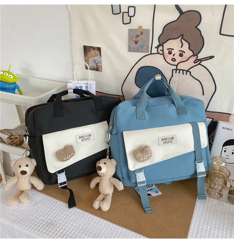 2022 New Korean Style Blue Canvas Messenger Bag for Girls — feature 17
