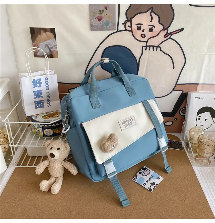 2022 New Korean Style Blue Canvas Messenger Bag for Girls — feature 21