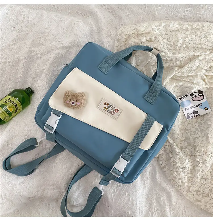 2022 New Korean Style Blue Canvas Messenger Bag for Girls — feature 22