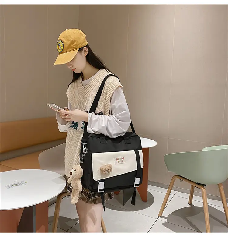 2022 New Korean Style Blue Canvas Messenger Bag for Girls — feature 5