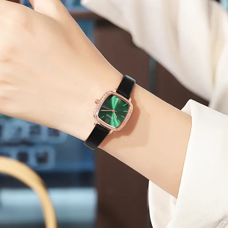Women's Square Watch with Black Strap and Rose Gold Accents - Image 2
