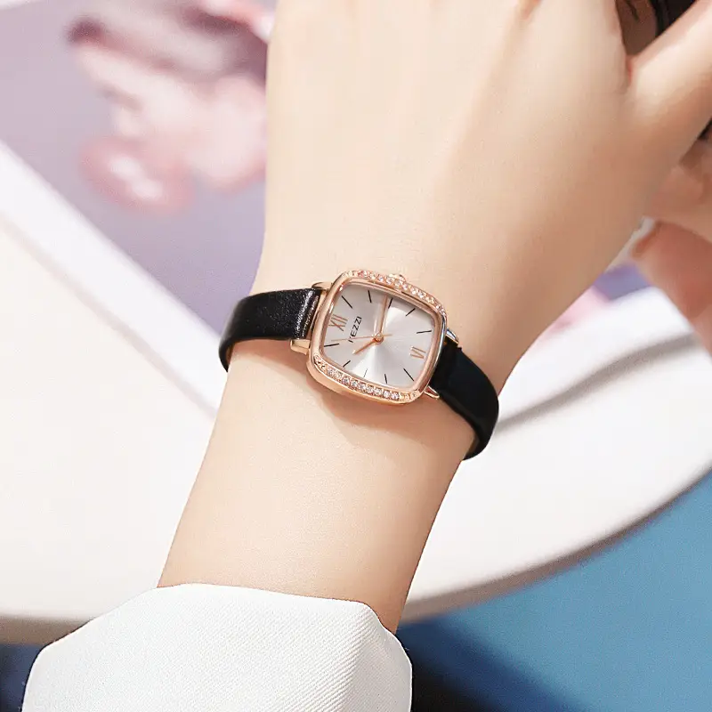 Women's Square Watch with Black Strap and Rose Gold Accents - Image 3