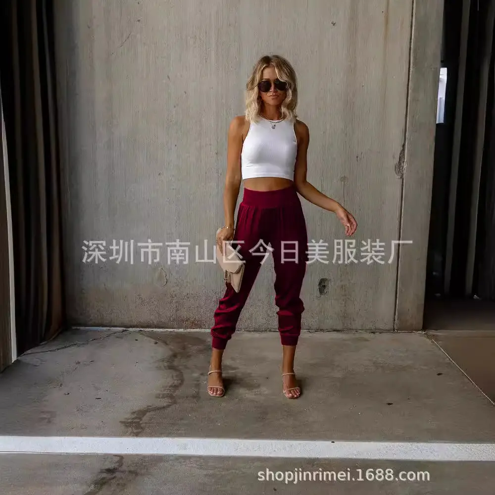 Women Satin Trousers with Elastic Waist & Pocket Casual 2022 - Image 6