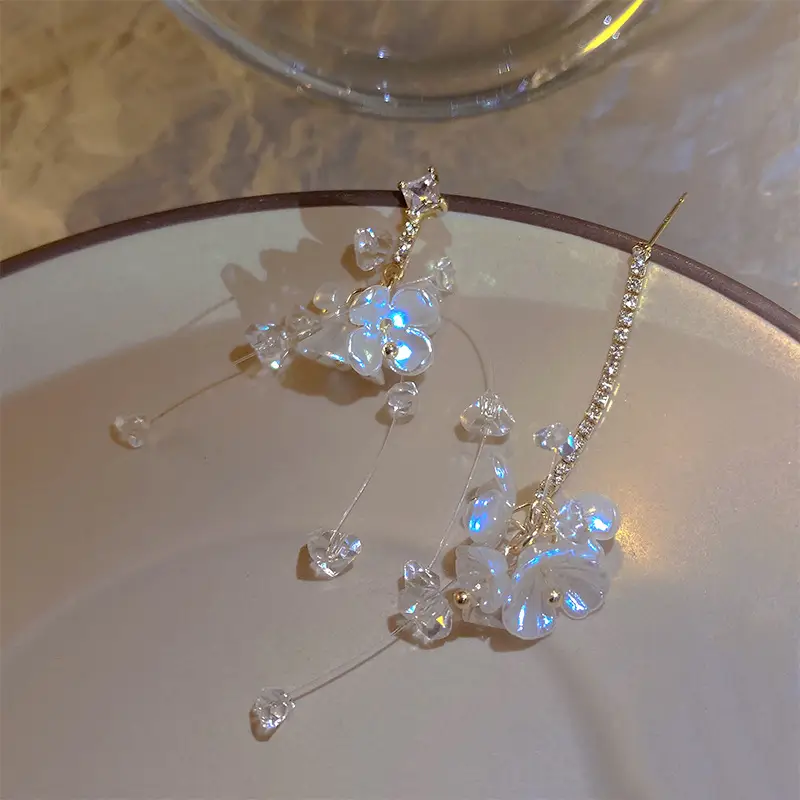 Micro inlaid Zircon Orchid Earrings Silver Needle High Grade - Image 4