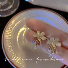 Micro inlaid Zircon Orchid Earrings Silver Needle High Grade — feature 1