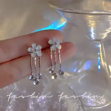 Micro inlaid Zircon Orchid Earrings Silver Needle High Grade — feature 3