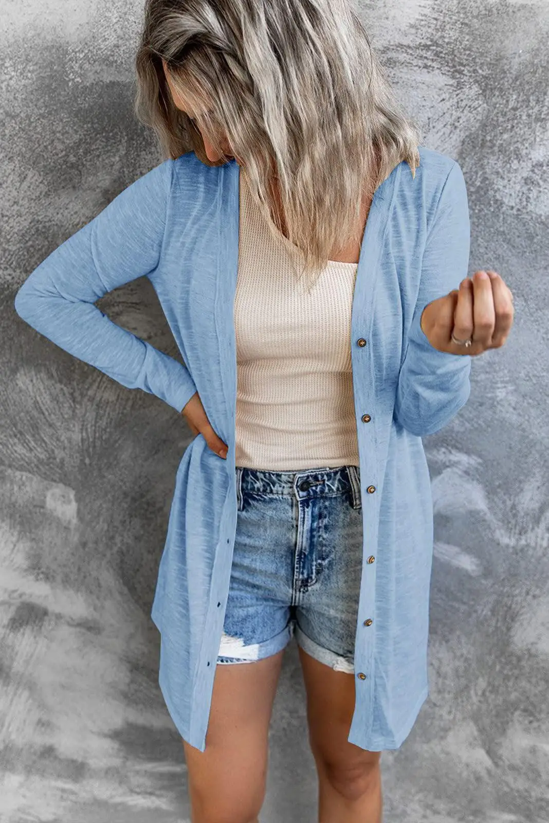 Women's Long Button Cardigan Solid Pink 2022