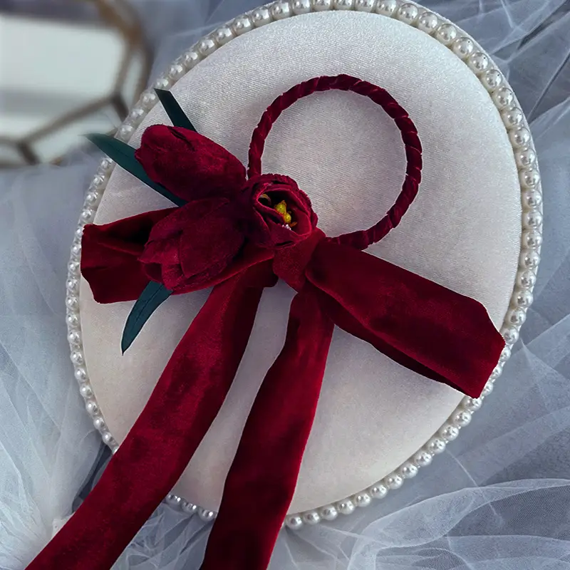 Korean Red Velvet Hairpin for Bridal Headdress - Image 3