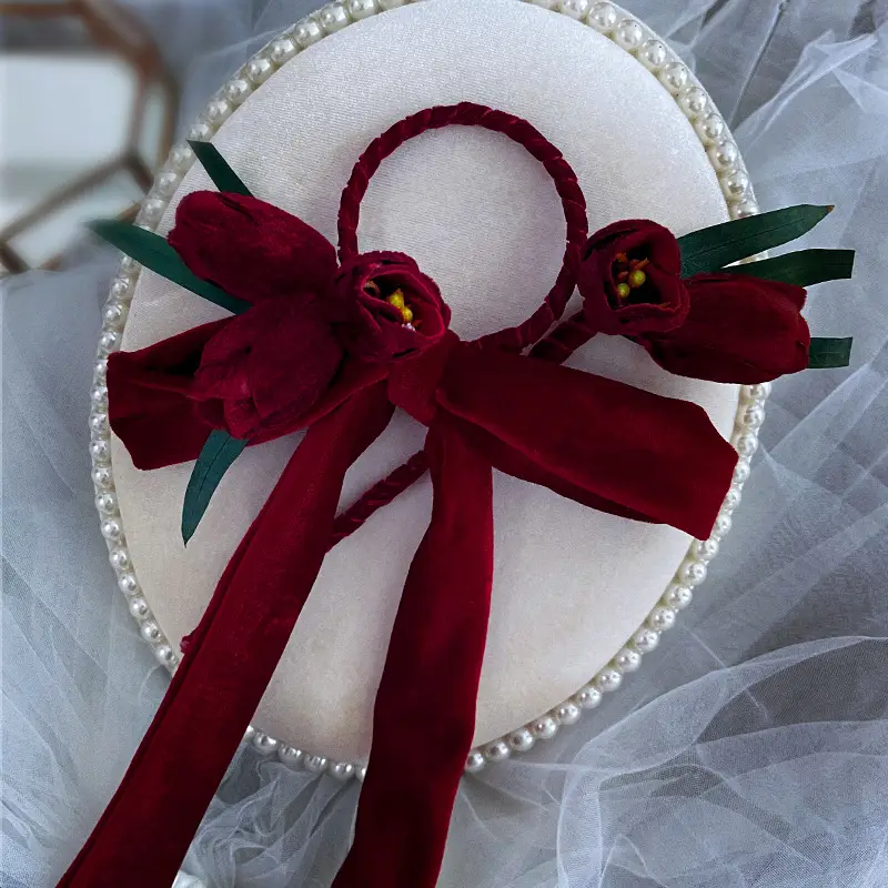 Korean Red Velvet Hairpin for Bridal Headdress - Image 4