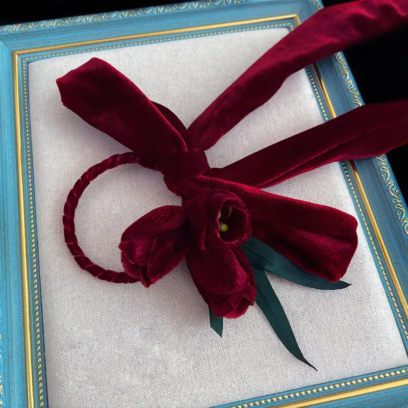 Korean Red Velvet Hairpin for Bridal Headdress - Image 5