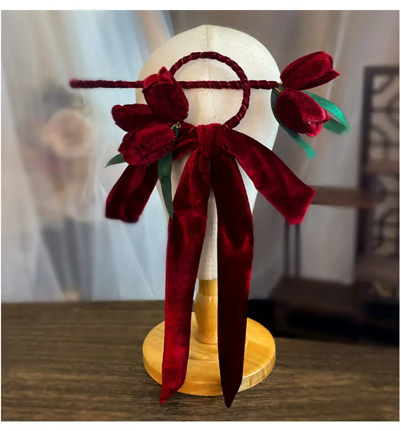 Korean Red Velvet Hairpin for Bridal Headdress — feature 1