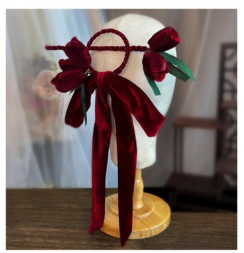 Korean Red Velvet Hairpin for Bridal Headdress — feature 5