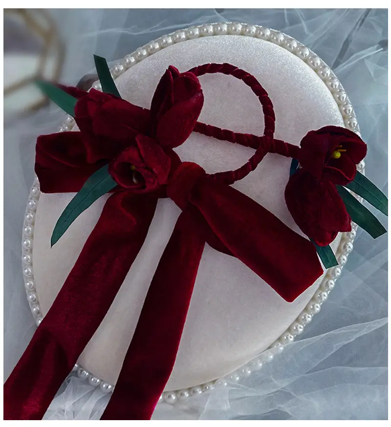 Korean Red Velvet Hairpin for Bridal Headdress — feature 7