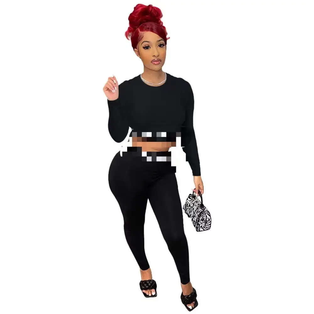Women's Printed Two-Piece Set Black White Orange - Image 6