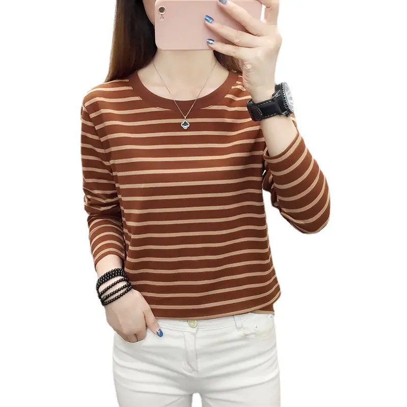 Plus Size Striped Long Sleeve T-Shirt Women - Image 17