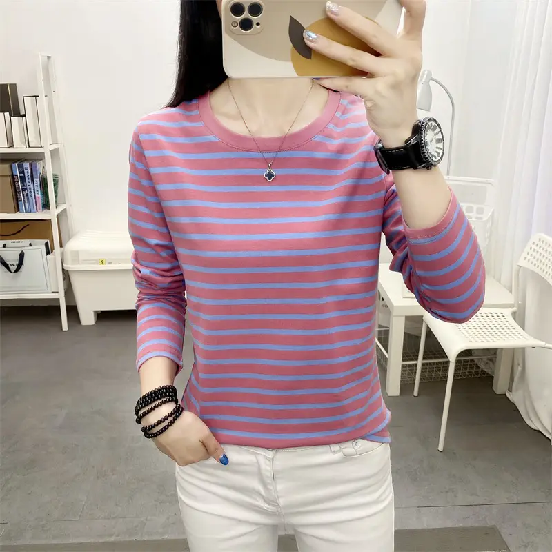 Plus Size Striped Long Sleeve T-Shirt Women - Image 10