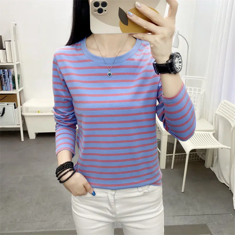 Plus Size Striped Long Sleeve T-Shirt Women - Image 11