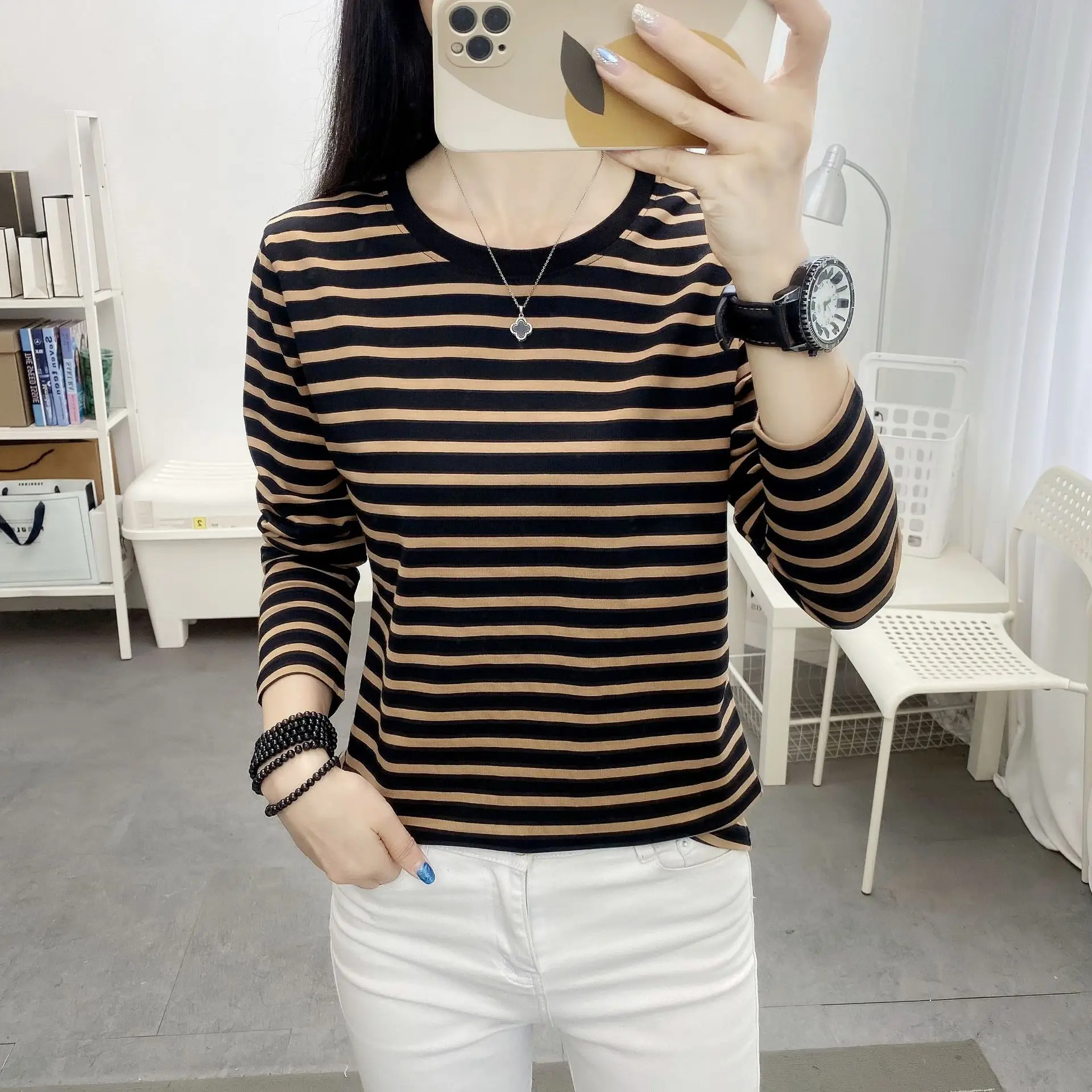 Plus Size Striped Long Sleeve T-Shirt Women - Image 12