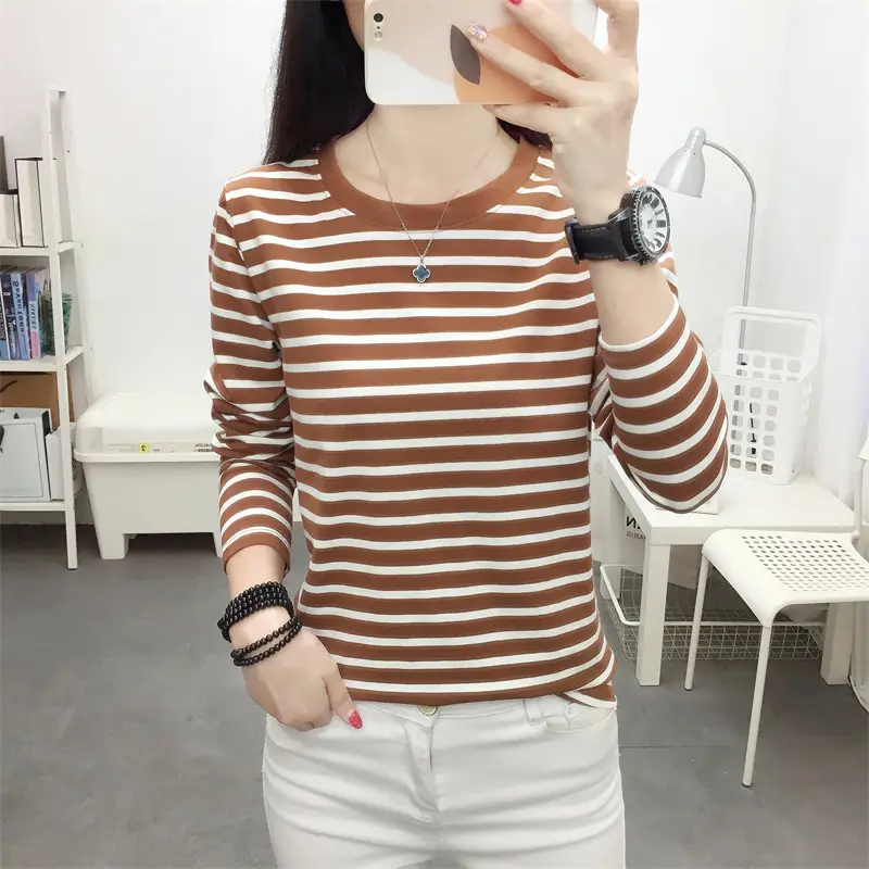 Plus Size Striped Long Sleeve T-Shirt Women - Image 14