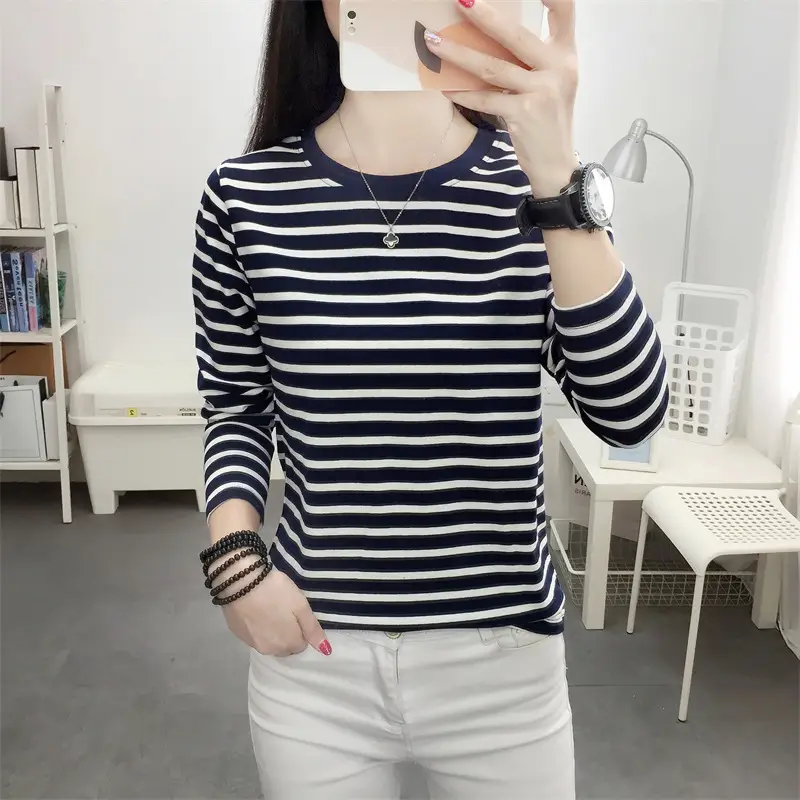 Plus Size Striped Long Sleeve T-Shirt Women - Image 15