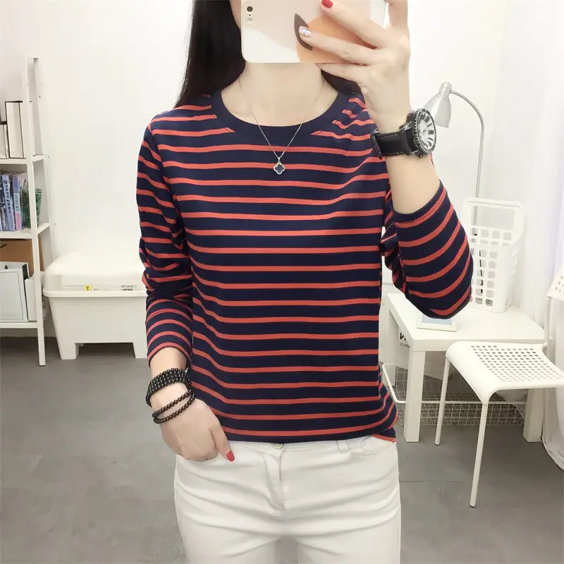 Plus Size Striped Long Sleeve T-Shirt Women - Image 16