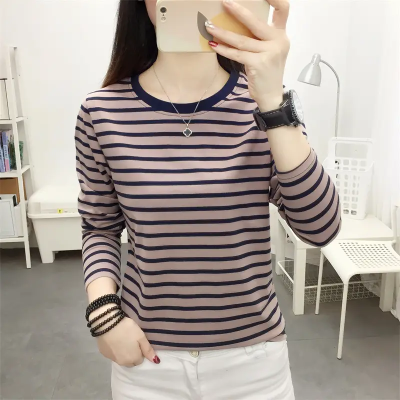 Plus Size Striped Long Sleeve T-Shirt Women - Image 8