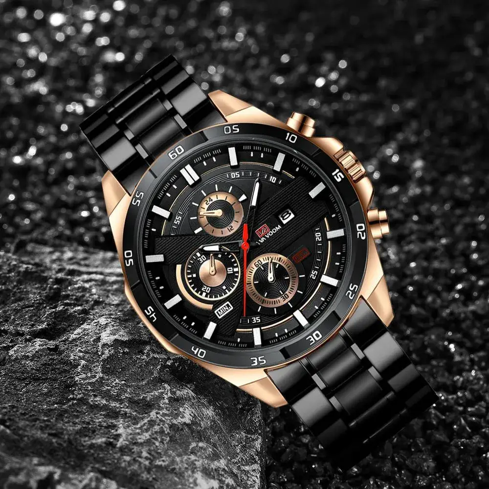 Men's Waterproof Chronograph Watch with Rose Gold Case - Image 12