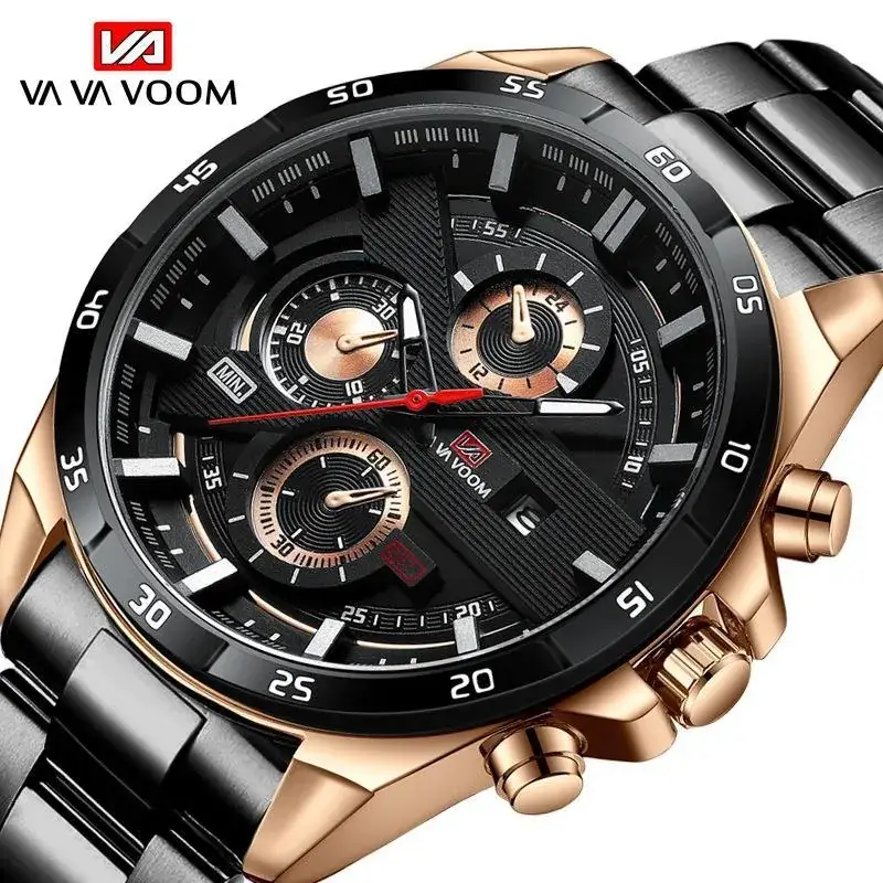 Men's Waterproof Chronograph Watch with Rose Gold Case - Image 14