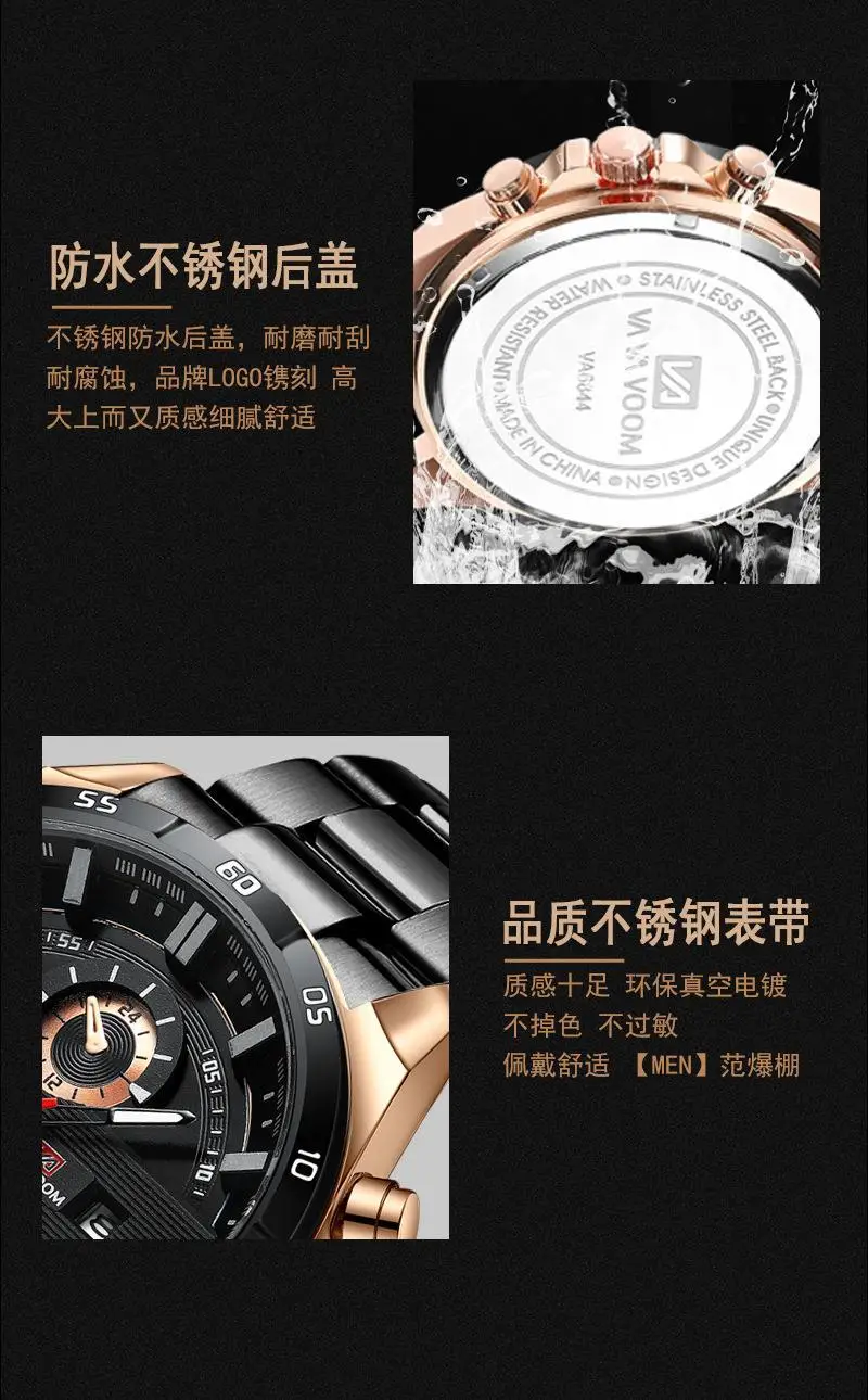 Men's Waterproof Chronograph Watch with Rose Gold Case — feature 14