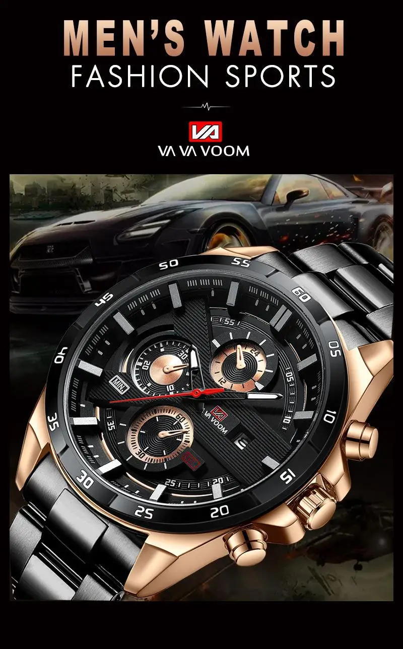 Men's Waterproof Chronograph Watch with Rose Gold Case — feature 19