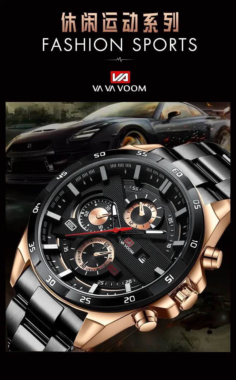 Men's Waterproof Chronograph Watch with Rose Gold Case — feature 2
