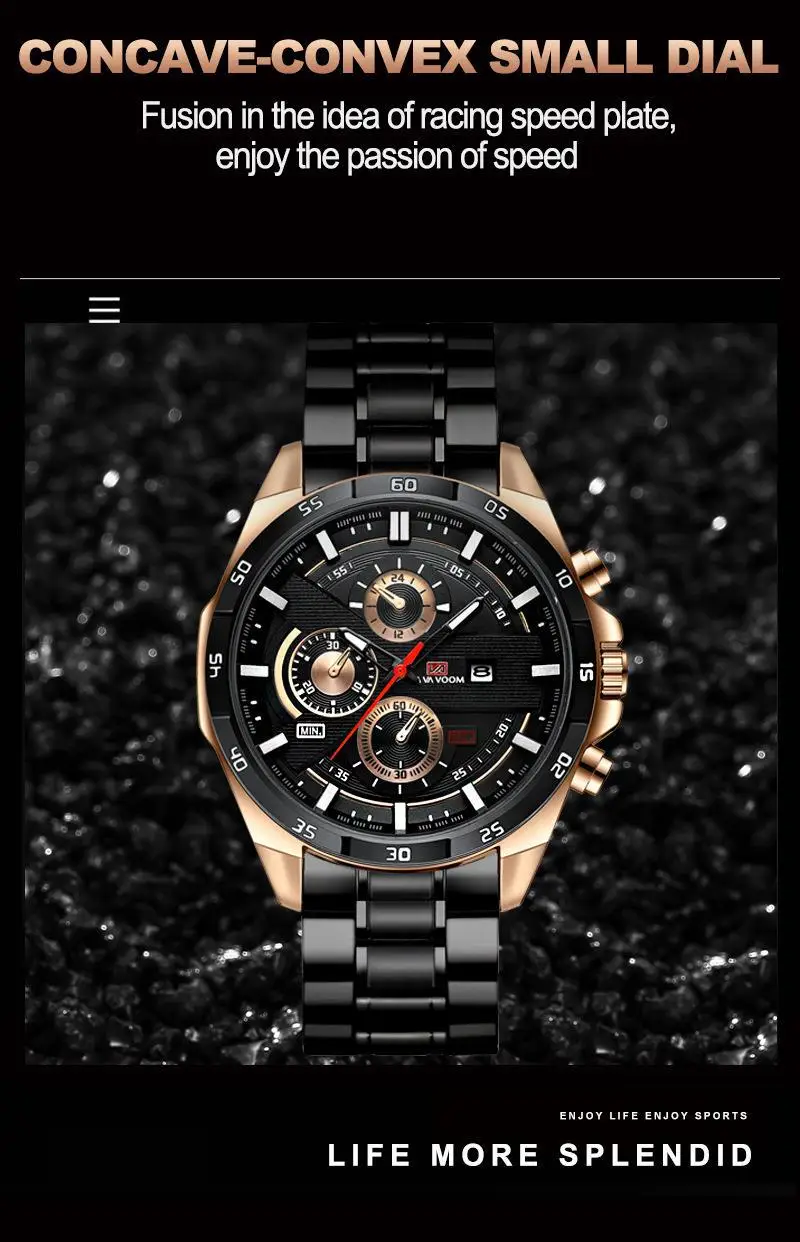Men's Waterproof Chronograph Watch with Rose Gold Case — feature 20