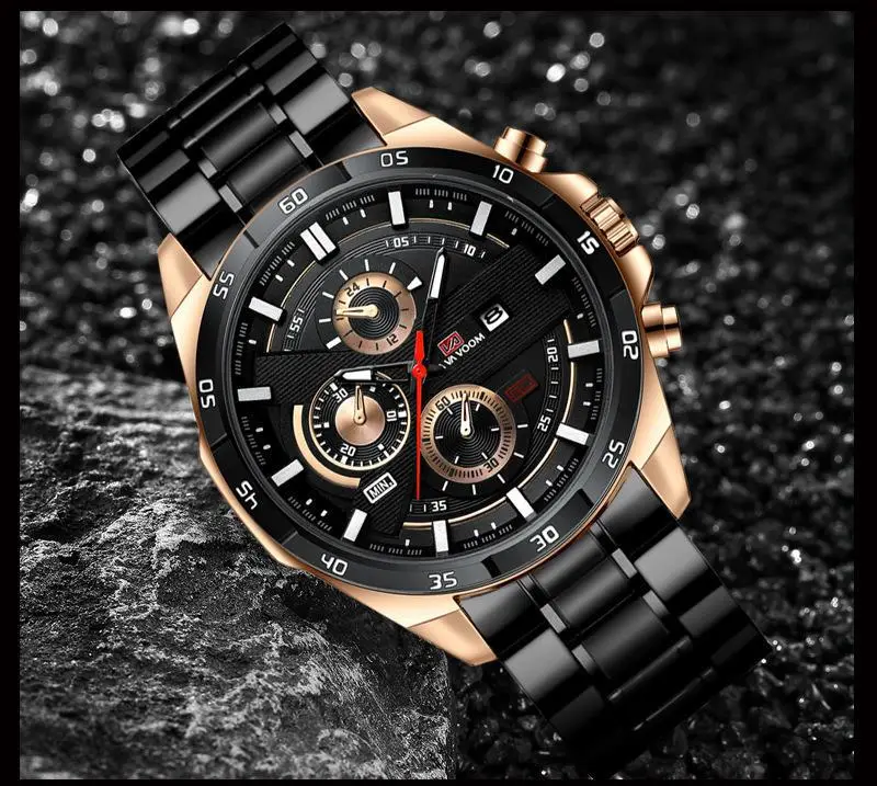 Men's Waterproof Chronograph Watch with Rose Gold Case — feature 21