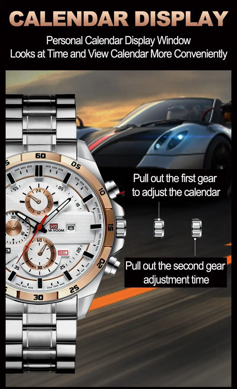 Men's Waterproof Chronograph Watch with Rose Gold Case — feature 22