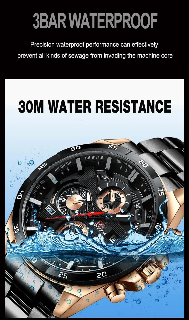 Men's Waterproof Chronograph Watch with Rose Gold Case — feature 25